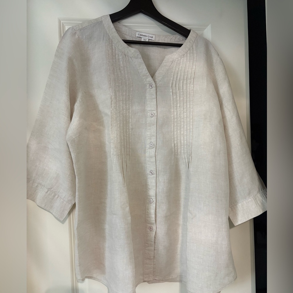 Like New Coldwater Creek linen shirt blouse tunic 1X oatmeal cream